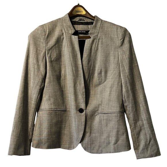 Zara Basic Blazer Jacket Women 10 Gray One Button Career Professional‎ Preppy - Picture 1 of 13